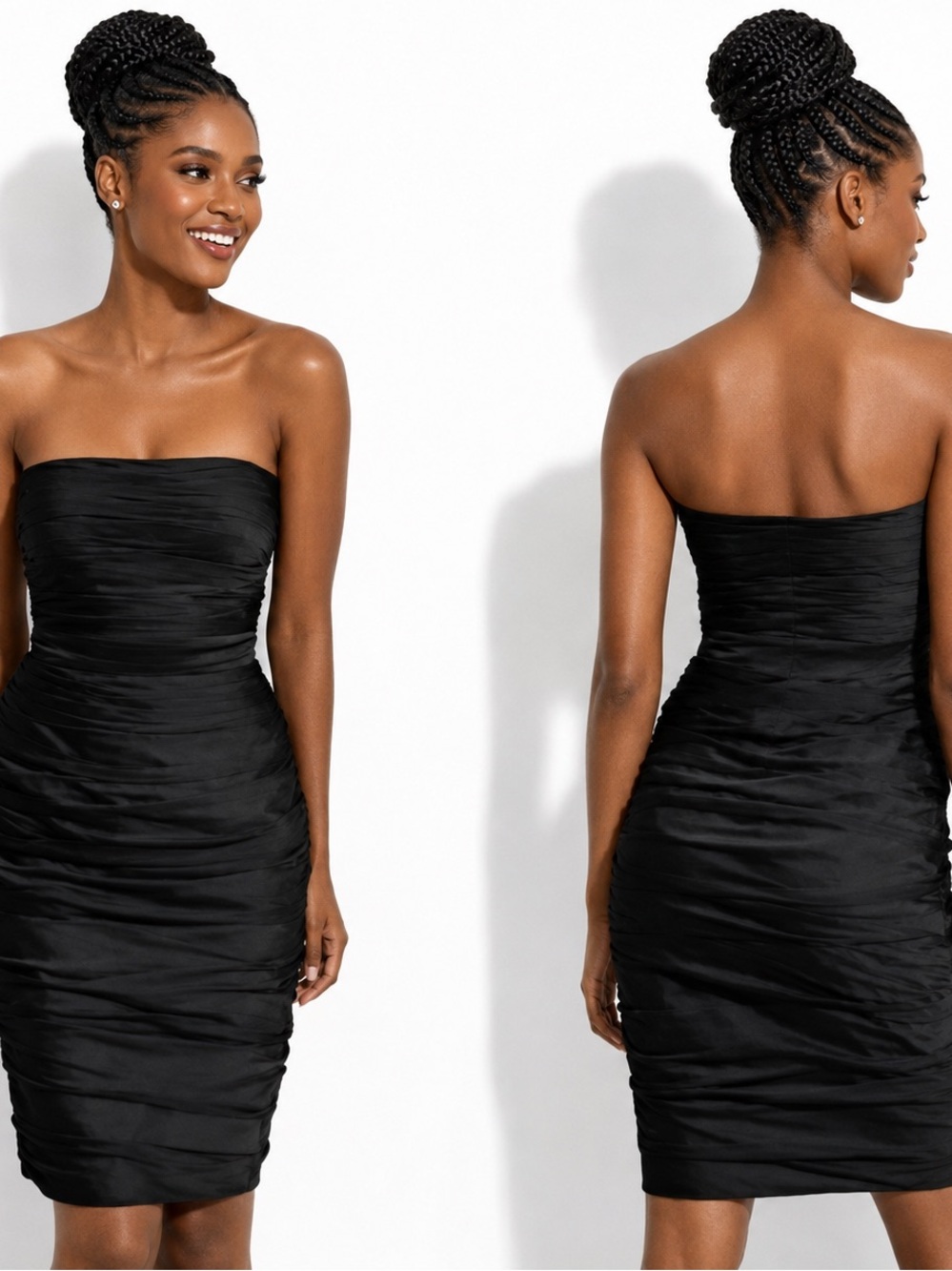 Monique Lhuillier Strapless Ruched Cocktail Dress in Black
